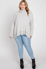 Heather Grey Soft Knit Dolman Sleeve Cowl Neck Plus Top