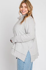 Heather Grey Soft Knit Dolman Sleeve Cowl Neck Plus Top