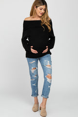 Black Off Shoulder Foldover Maternity Sweater