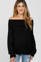 Black Off Shoulder Foldover Maternity Sweater