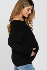 Black Off Shoulder Foldover Maternity Sweater