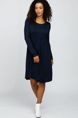 Navy Blue 3/4 Sleeve Babydoll Maternity Dress