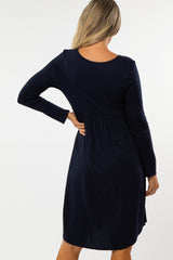 Navy Blue 3/4 Sleeve Babydoll Maternity Dress