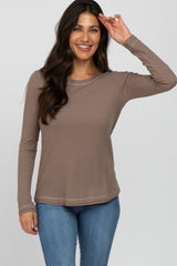 Taupe Pointelle Knit Long Sleeve Maternity Top