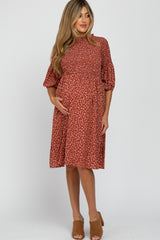 Rust Ditsy Floral Smocked Maternity Dress