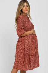 Rust Ditsy Floral Smocked Maternity Dress