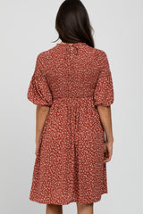 Rust Ditsy Floral Smocked Dress