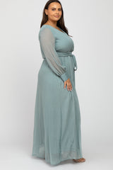 Mint Green Metallic Chiffon Plus Maxi Dress