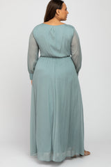 Mint Green Metallic Chiffon Plus Maxi Dress