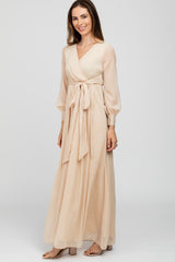 Cream Metallic Chiffon Maxi Dress