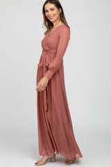 Pink Metallic Chiffon Maxi Dress