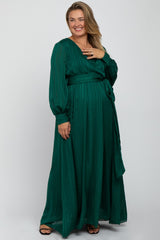 Forest Green Metallic Striped Chiffon Maternity Plus Maxi Dress