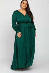 Forest Green Metallic Striped Chiffon Maternity Plus Maxi Dress