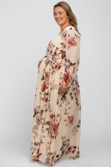 Cream Floral Chiffon Maternity Plus Maxi Dress