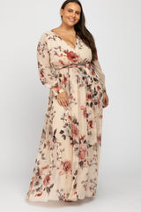 Cream Floral Chiffon Plus Maxi Dress