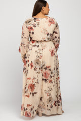 Cream Floral Chiffon Plus Maxi Dress