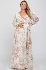 Ivory Floral Chiffon Maternity Plus Maxi Dress