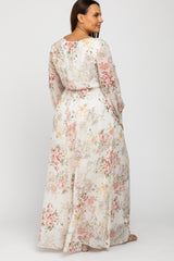 Ivory Floral Chiffon Plus Maxi Dress