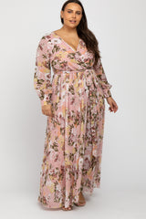 Pink Floral Chiffon Maternity Plus Maxi Dress