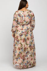 Taupe Floral Chiffon Plus Maxi Dress