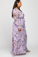 Lavender Floral Chiffon Plus Maxi Dress