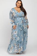 Light Blue Floral Chiffon Plus Maxi Dress