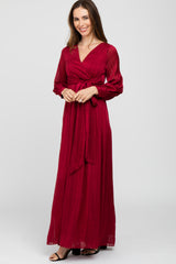 Burgundy Metallic Striped Chiffon Maxi Dress