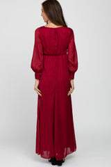 Burgundy Metallic Striped Chiffon Maxi Dress