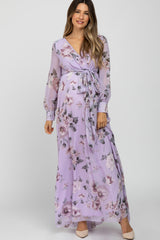 Lavender Floral Chiffon Maternity Maxi Dress