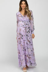 Lavender Floral Chiffon Maternity Maxi Dress