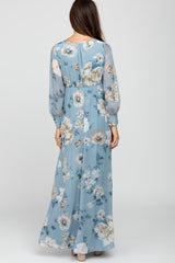 Light Blue Floral Chiffon Maxi Dress