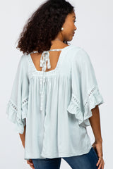 Mint Green Embroidered Lace Detail Blouse