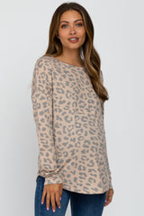 Taupe Animal Print Round Hem Maternity Top