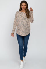 Taupe Animal Print Round Hem Maternity Top