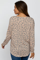 Taupe Animal Print Round Hem Maternity Top