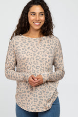 Taupe Animal Print Round Hem Top