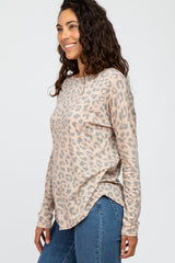 Taupe Animal Print Round Hem Top