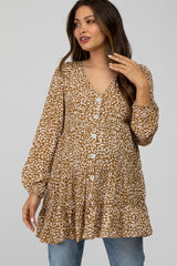 Olive Animal Print Babydoll Maternity Tunic Top