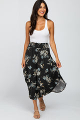 Charcoal Floral Smocked Midi Skirt