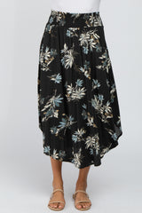 Charcoal Floral Smocked Midi Skirt