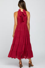 Burgundy Tiered High Neck Maternity Maxi Dress