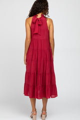 Burgundy Tiered High Neck Maxi Dress