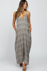 Navy Printed Sleeveless Maternity Maxi Dress