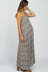 Navy Printed Sleeveless Maternity Maxi Dress