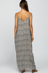 Navy Printed Sleeveless Maternity Maxi Dress