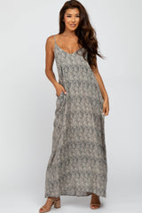 Navy Printed Sleeveless Maternity Maxi Dress