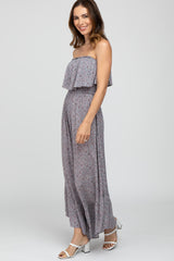 Grey Floral Sleeveless Wide Leg Jumpsuit