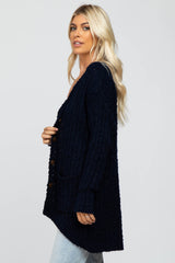 Navy Blue Popcorn Knit Hi-Low Cardigan