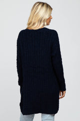 Navy Blue Popcorn Knit Hi-Low Cardigan