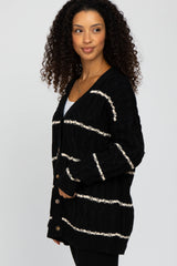 Black Cable Knit Striped Cardigan